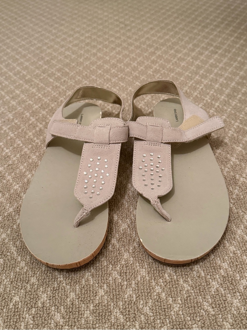Lightly worn Lands' End Pale Pink T-Strap Rhinestone Sandals